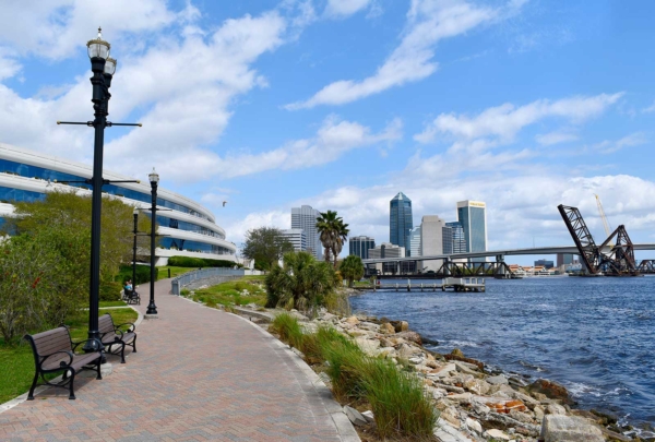 Haskell building along the riverwalk.